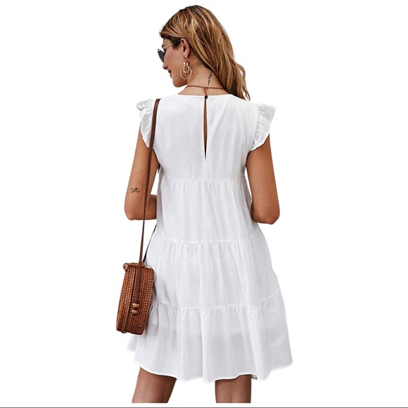 KIRUNDO Women’s Summer Dress Sleeveless Ruffle Sleeve Round Neck Mini Dress - Picture 2 of 2